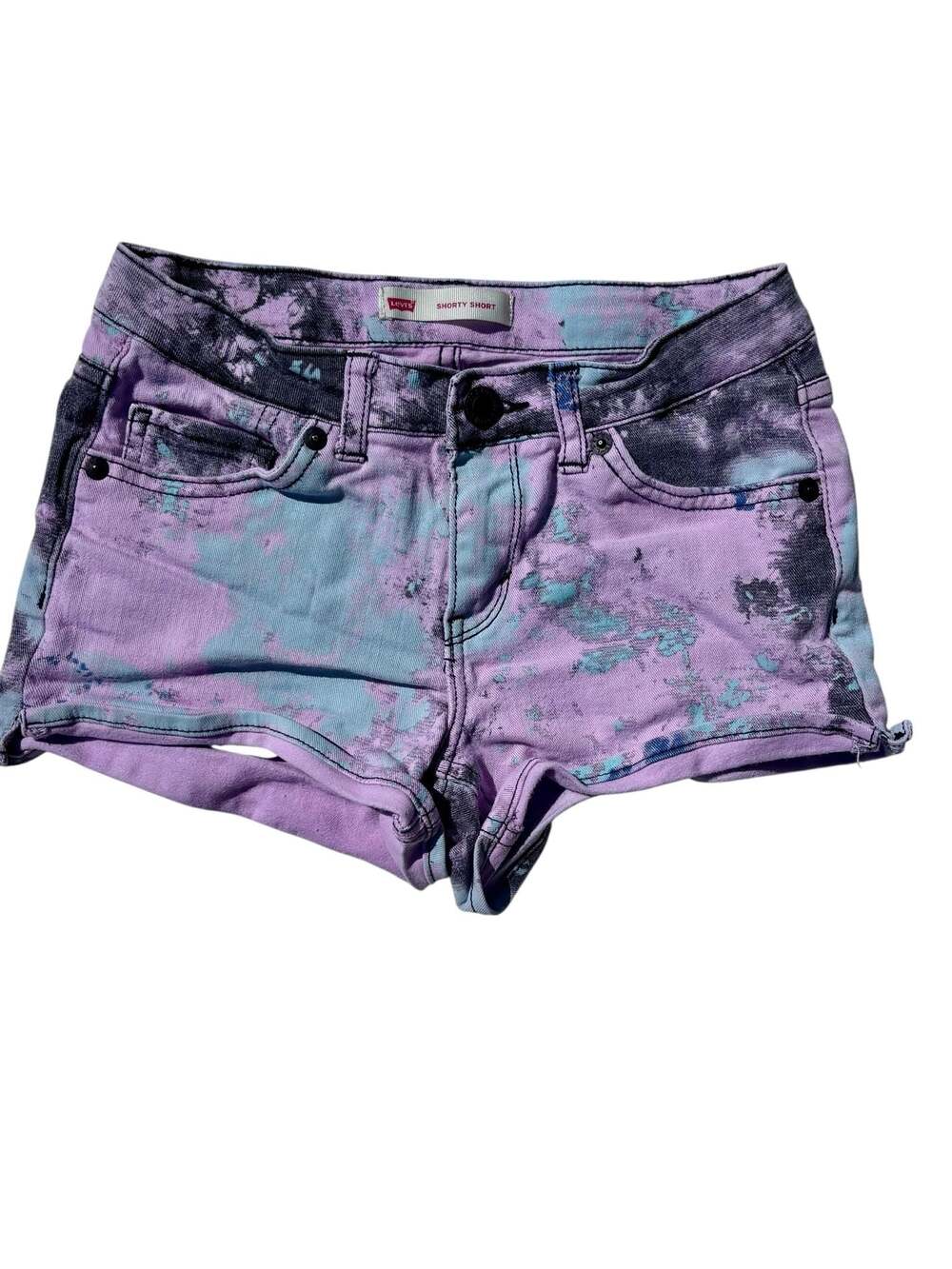 Levi's Girls' Size 12 Reg Purple and Blue Tie-Dye Shorty Short